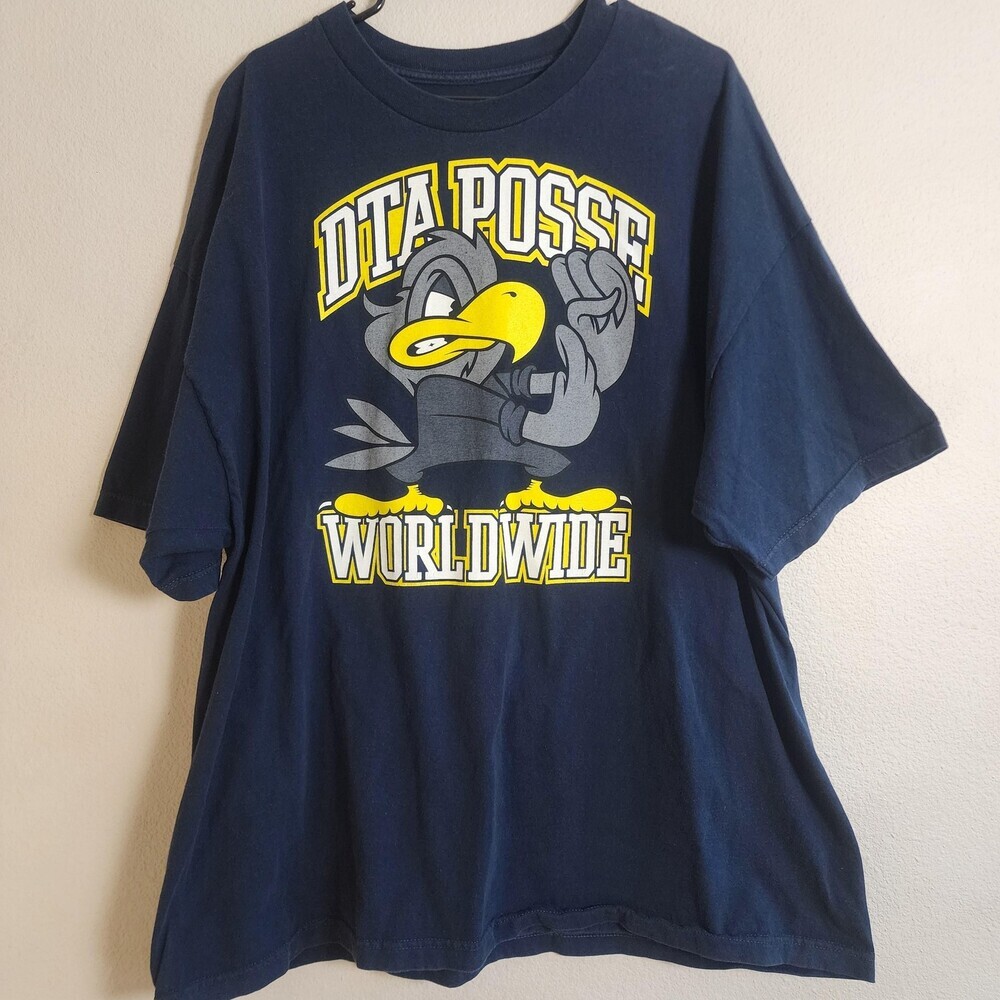 DTA Posse Worldwide Shirt Mens 3XL Navy Blue Cartoon Crow Graphic Tee